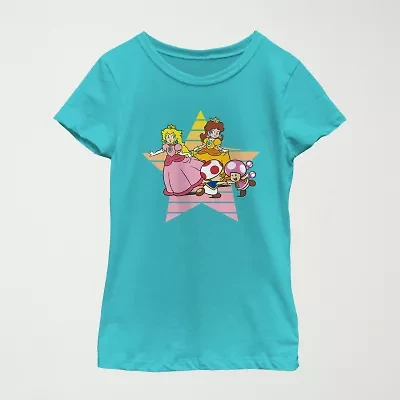 Little & Big Kid Girls Round Neck Short Sleeve Regular Fit Nintendo Graphic T-Shirt