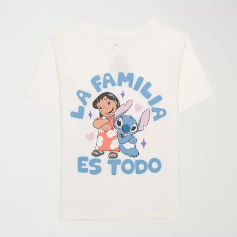 Little & Big Kid Girls Crew Neck Short Sleeve Regular Fit Lilo Stitch Graphic T-Shirt