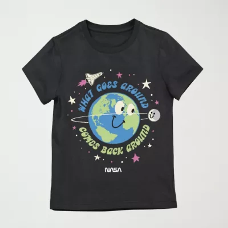 Little & Big Kid Girls Crew Neck Short Sleeve Regular Fit NASA Graphic T-Shirt