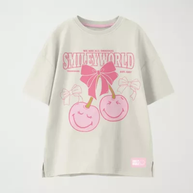 Smiley Big Kid Girls Crew Neck Short Sleeve Regular Fit Graphic T-Shirt