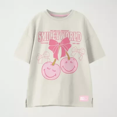 Smiley Big Kid Girls Crew Neck Short Sleeve Regular Fit Graphic T-Shirt