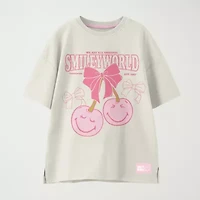 Smiley Big Kid Girls Crew Neck Short Sleeve Regular Fit Graphic T-Shirt