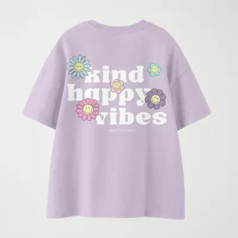Smiley Big Kid Girls Crew Neck Short Sleeve Regular Fit Graphic T-Shirt
