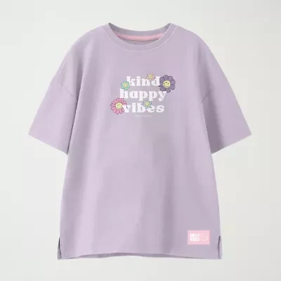 Smiley Big Kid Girls Crew Neck Short Sleeve Regular Fit Graphic T-Shirt