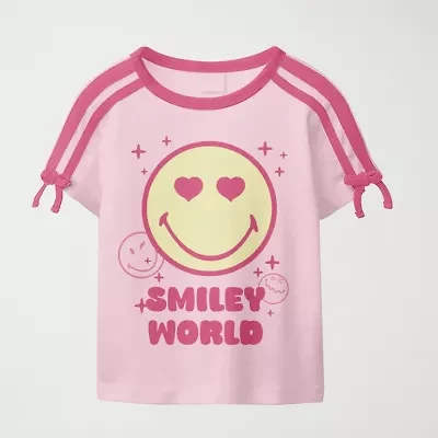 Smiley Little & Big Kid Girls Round Neck Short Sleeve Regular Fit Graphic T-Shirt