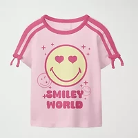 Smiley Little & Big Kid Girls Round Neck Short Sleeve Regular Fit Graphic T-Shirt