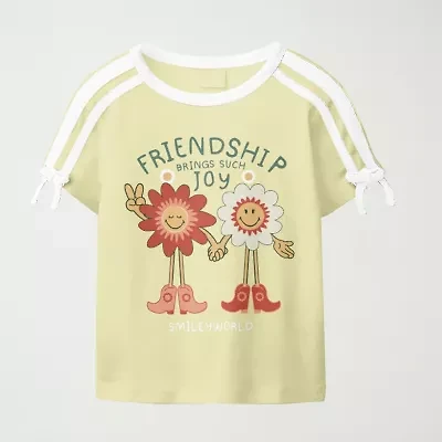 Smiley Little & Big Kid Girls Round Neck Short Sleeve Regular Fit Graphic T-Shirt