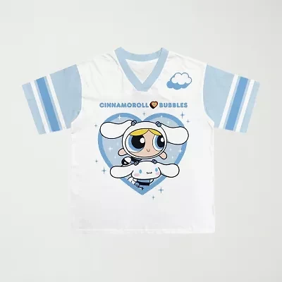 Little & Big Kid Girls V Neck Hello Kitty Powerpuff Short Sleeve Jersey