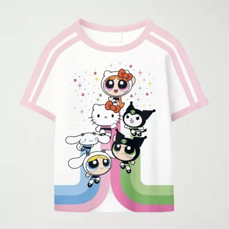 Little & Big Kid Girls Round Neck Short Sleeve Oversized Hello Kitty Powerpuff Graphic T-Shirt