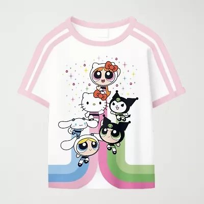 Little & Big Kid Girls Round Neck Short Sleeve Oversized Hello Kitty Powerpuff Graphic T-Shirt