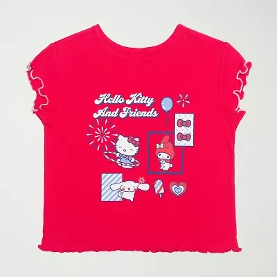 Little & Big Kid Girls Round Neck Short Sleeve Regular Fit Hello Kitty Graphic T-Shirt