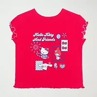 Little & Big Kid Girls Round Neck Short Sleeve Regular Fit Hello Kitty Graphic T-Shirt