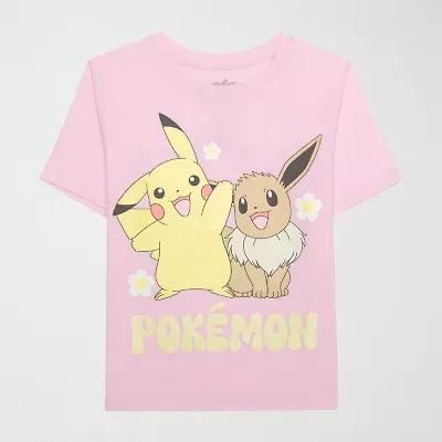 Little & Big Kid Girls Crew Neck Short Sleeve Regular Fit Pokemon Graphic T-Shirt