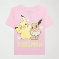 Little & Big Kid Girls Crew Neck Short Sleeve Regular Fit Pokemon Graphic T-Shirt