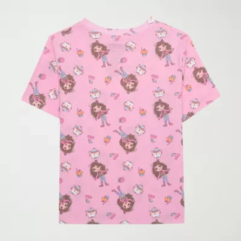 Little & Big Kid Girls Crew Neck Short Sleeve Regular Fit Gabby's Dollhouse Graphic T-Shirt