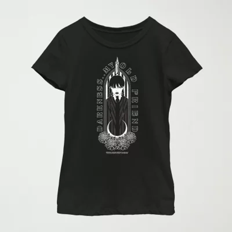 Little & Big Kid Girls Crew Neck Short Sleeve Regular Fit Wednesday Addams Graphic T-Shirt