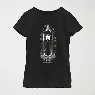 Little & Big Kid Girls Crew Neck Short Sleeve Regular Fit Wednesday Addams Graphic T-Shirt