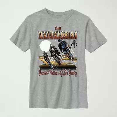 Mandalorian Little & Big Kid Boys Crew Neck Short Sleeve Regular Fit Star Wars Graphic T-Shirt