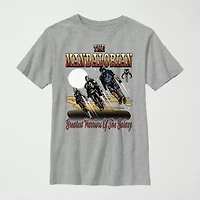Mandalorian Little & Big Kid Boys Crew Neck Short Sleeve Regular Fit Star Wars Graphic T-Shirt