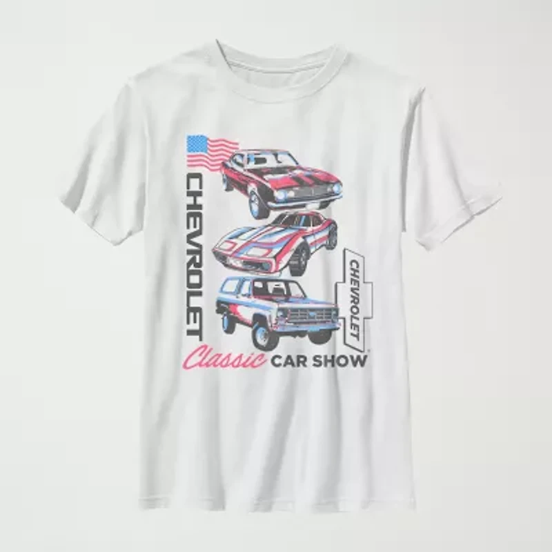 Chevrolet Little & Big Kid Boys Crew Neck Short Sleeve Flag Regular Fit Graphic T-Shirt