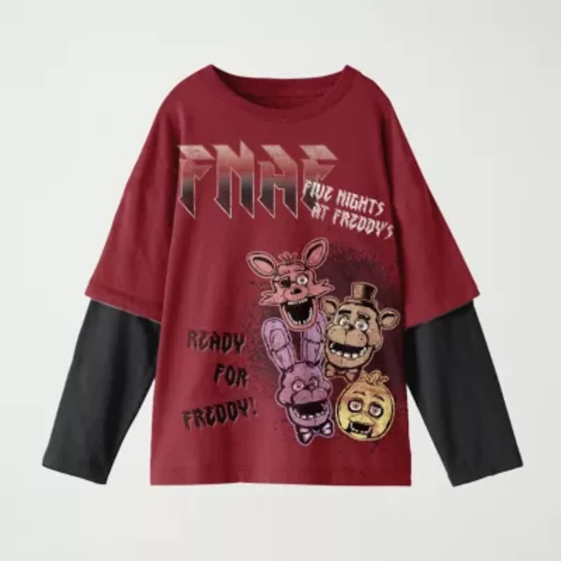 Little & Big Kid Boys Crew Neck Long Sleeve Regular Fit Five Nights at Freddys Graphic T-Shirt