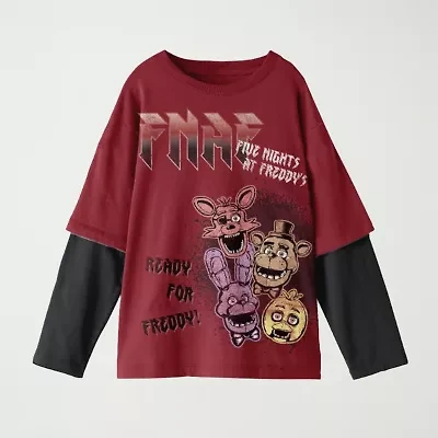 Little & Big Kid Boys Crew Neck Long Sleeve Regular Fit Five Nights at Freddys Graphic T-Shirt