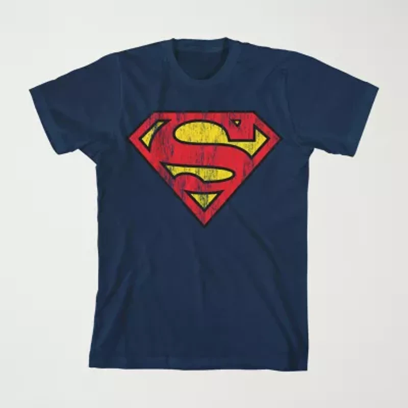 Little & Big Kid Boys Crew Neck Short Sleeve Loose Fit Superman Graphic T-Shirt