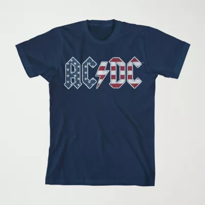Little & Big Kid Boys Crew Neck Short Sleeve Flag Loose Fit AC/DC Graphic T-Shirt
