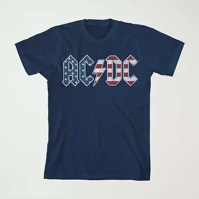 Little & Big Kid Boys Crew Neck Short Sleeve Flag Loose Fit AC/DC Graphic T-Shirt