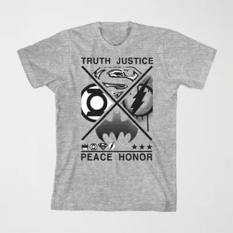 Little & Big Kid Boys Crew Neck Short Sleeve Loose Fit Justice League Graphic T-Shirt