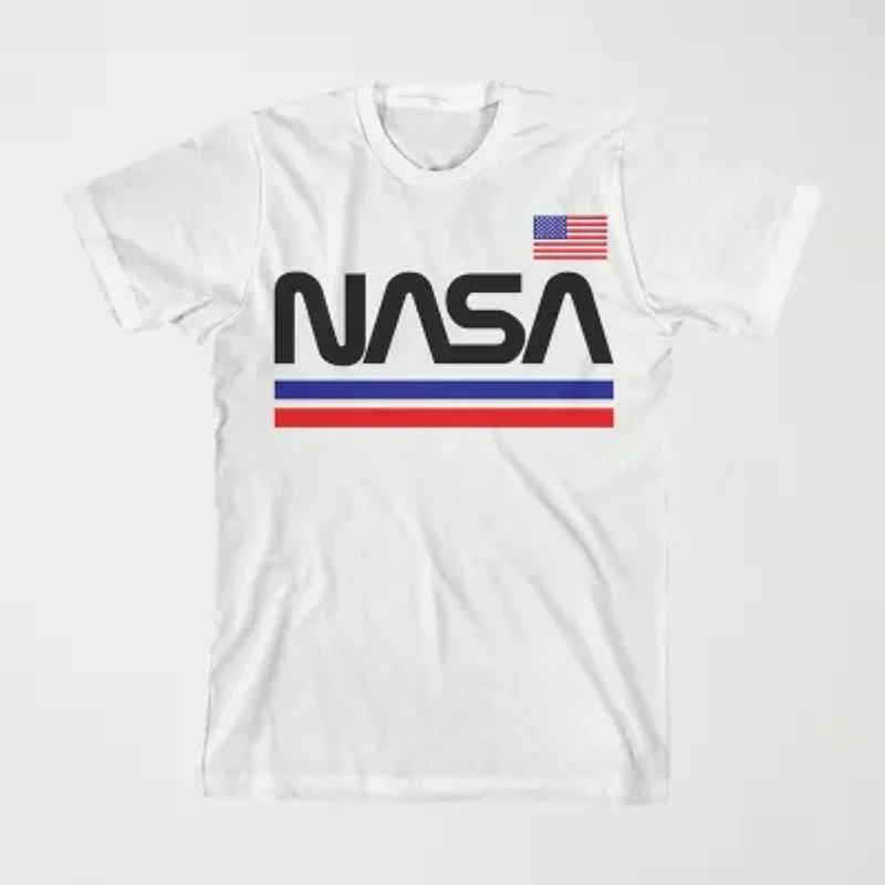Little & Big Kid Boys Crew Neck Short Sleeve Flag Loose Fit NASA Graphic T-Shirt