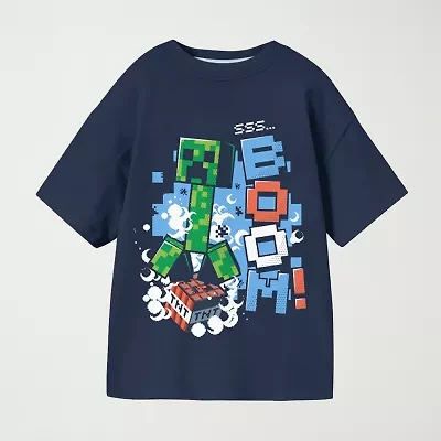 Little & Big Kid Boys Crew Neck Short Sleeve Oversized Minecraft Graphic T-Shirt