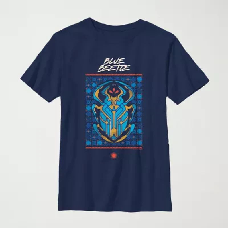 Little & Big Kid Boys Crew Neck Short Sleeve Regular Fit Blue Beetle Graphic T-Shirt