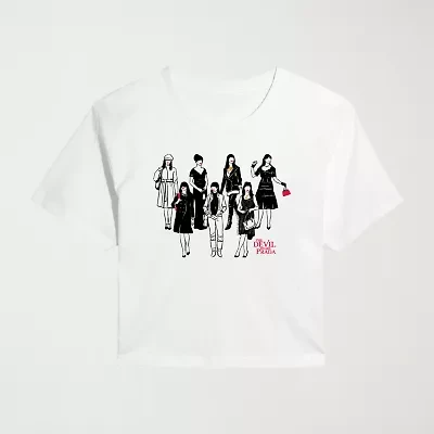 Andy Fashion Cropped Womens Juniors Crew Neck Short Sleeve Classic Fit Graphic T-Shirt