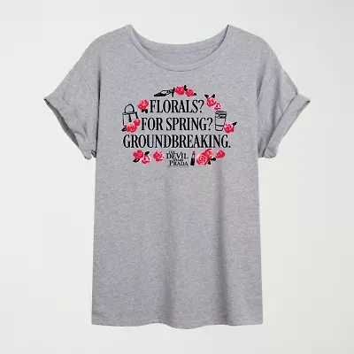 Florals For Spring Womens Juniors Crew Neck Short Sleeve Oversized Graphic T-Shirt
