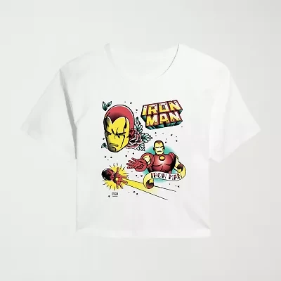 Traditional Tattoo Womens Juniors Crew Neck Short Sleeve Classic Fit Iron Man Marvel Graphic T-Shirt