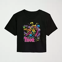 The Mighty Thor Neon Cropped Womens Juniors Crew Neck Short Sleeve Classic Fit Marvel Graphic T-Shirt