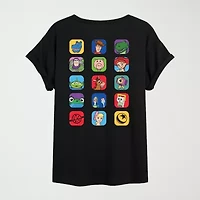 Woodie, Buzz, Jesse, And Friends Womens Juniors Crew Neck Short Sleeve Oversized Buzz Lightyear Toy Story Woody Graphic T-Shirt