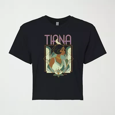 Tiana Art Deco Cropped Womens Juniors Crew Neck Short Sleeve Classic Fit Princess Graphic T-Shirt