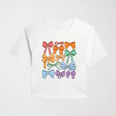 Pride Coquette Bows Cropped Womens Juniors Crew Neck Short Sleeve Classic Fit Graphic T-Shirt
