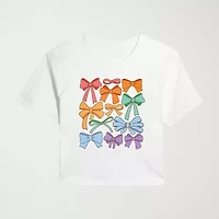 Pride Coquette Bows Cropped Womens Juniors Crew Neck Short Sleeve Classic Fit Graphic T-Shirt