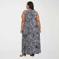 London Times Womens Plus Round Neck Sleeveless Maxi Dress