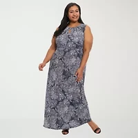 London Times Womens Plus Round Neck Sleeveless Maxi Dress