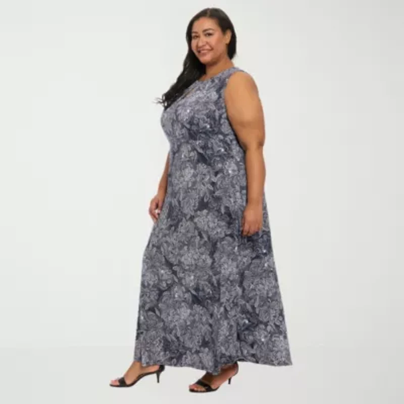 London Times Womens Plus Round Neck Sleeveless Maxi Dress