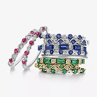 Modern Bride Lab-Created Gemstone and 1/10 CT.T.W. Lab-Grown Diamond 2MM Wedding Band in 10K Gold