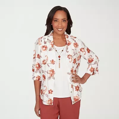 Alfred Dunner Spice Market Womens 3/4 Sleeve Layered Top