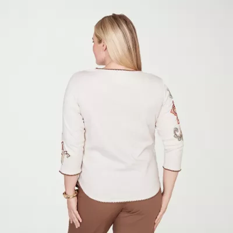 Alfred Dunner Spice Market Womens Crew Neck 3/4 Sleeve T-Shirt