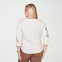 Alfred Dunner Spice Market Womens Crew Neck 3/4 Sleeve T-Shirt