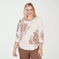Alfred Dunner Spice Market Womens Crew Neck 3/4 Sleeve T-Shirt