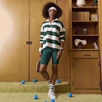 Xersion Womens Long Sleeve Relaxed Fit Striped Rugby Shirt
